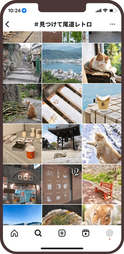 スマホ画面のインスタグラム写真一覧の画像